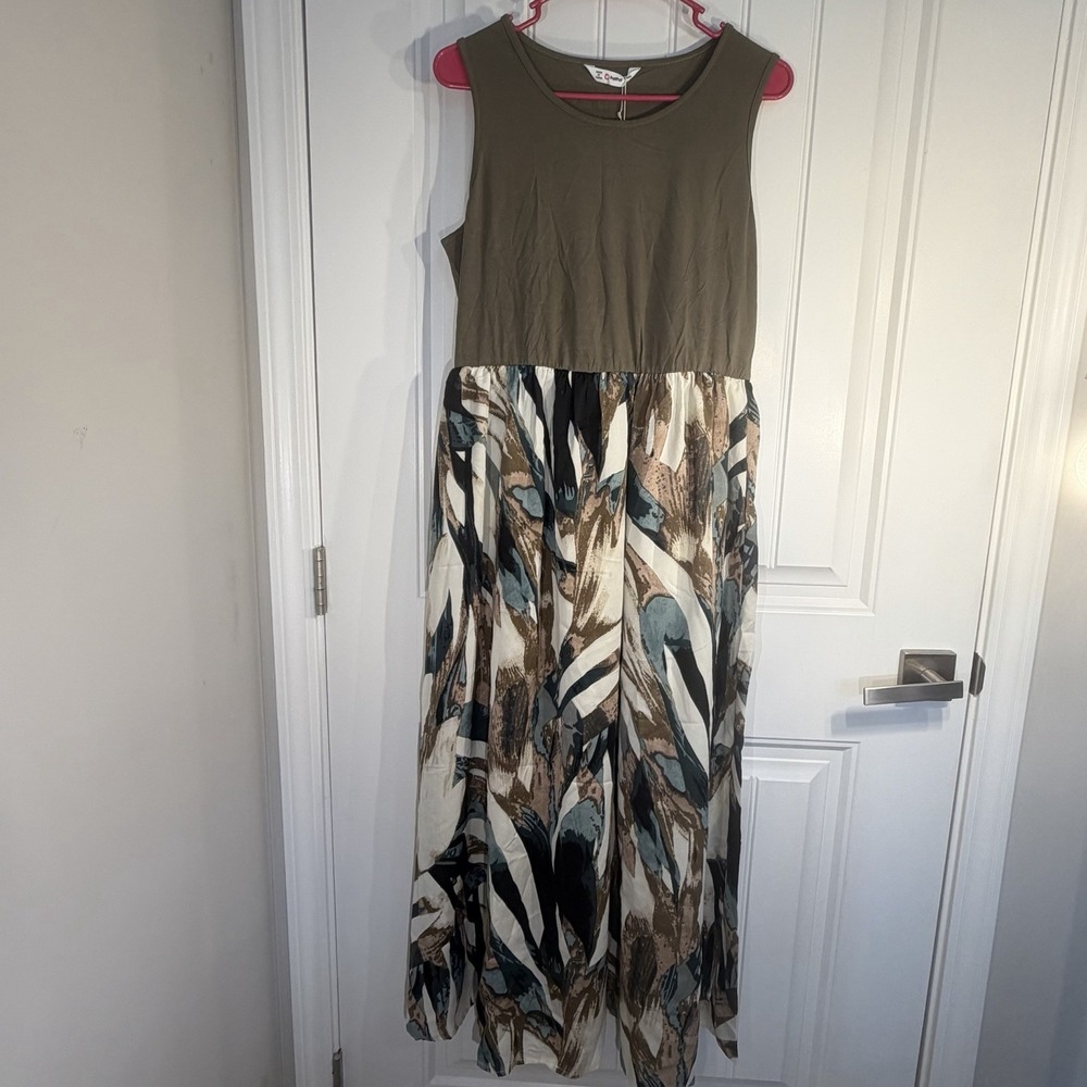 PatPat Women's Maxi Dress‎ L Sleeveless Colorblock Boho Tropical Print Casual